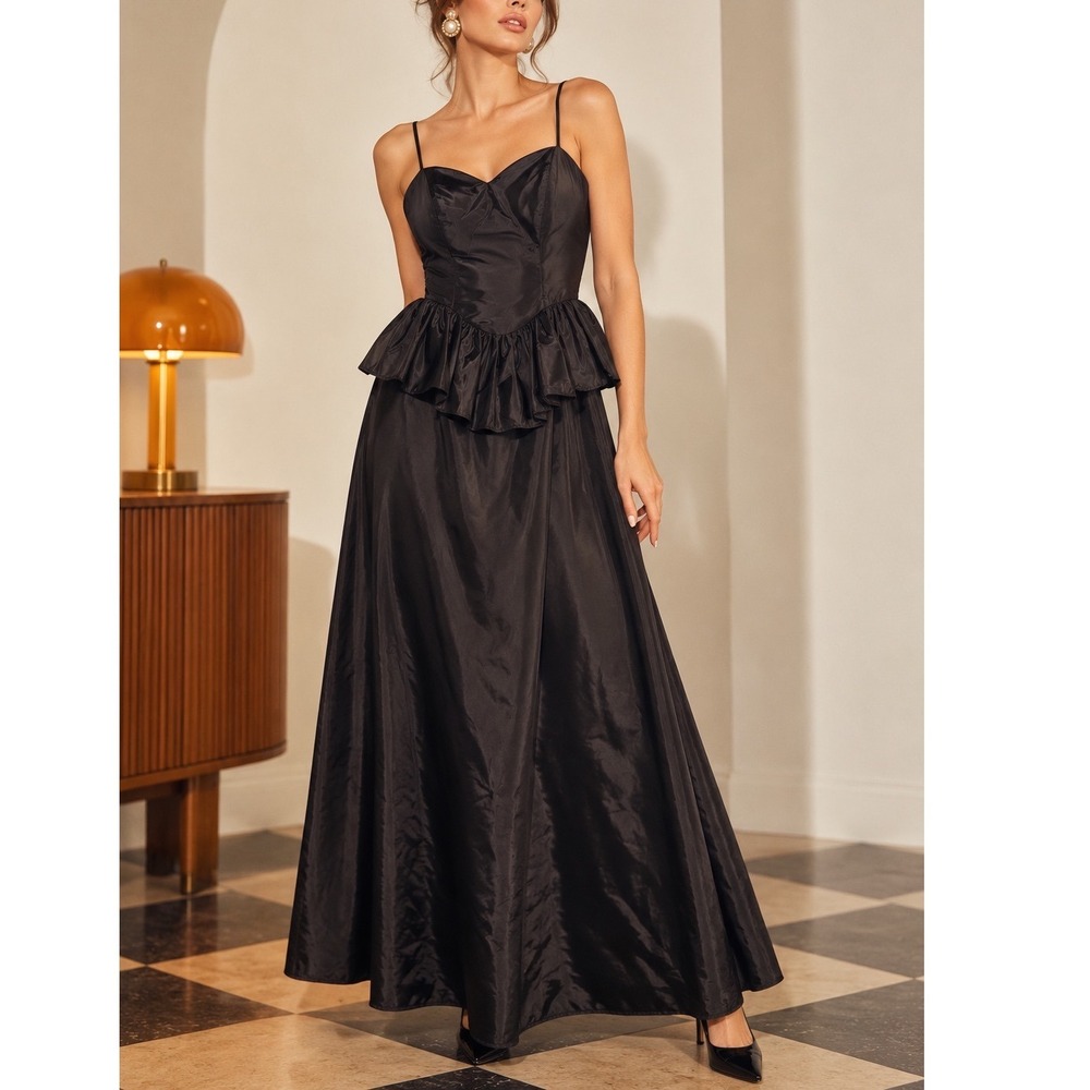 VINTAGE FLIRTATIONS ALFRED ANGELO Peplum Taffeta Maxi Formal Dress Union Made
